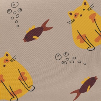 Dazed Cat And Fish Midweight Cotton Poplin