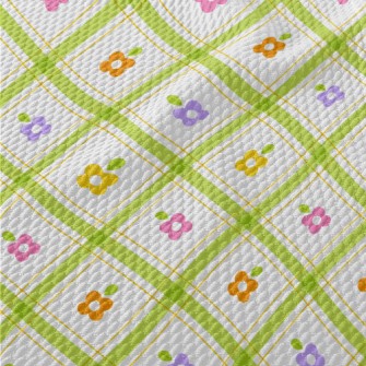 Staggered Lattice Flowers Birdseye Piqué