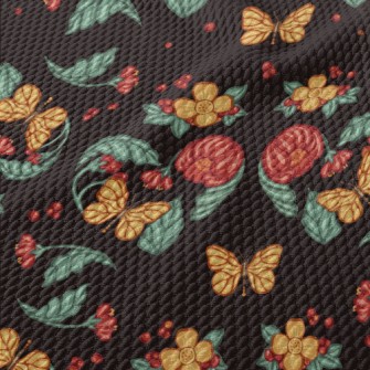 Retro Flowers Butterflies Birdseye Piqué