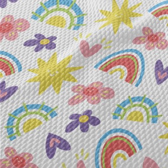 Cartoon Flowers And Stars Birdseye Piqué