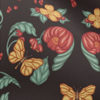 Retro Flowers Butterflies Chiffon