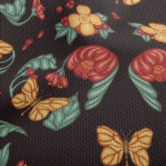 Retro Flowers Butterflies Athletic Mesh Flat Back