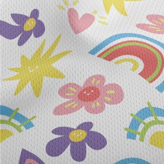 Cartoon Flowers And Stars Athletic Mesh Flat Back