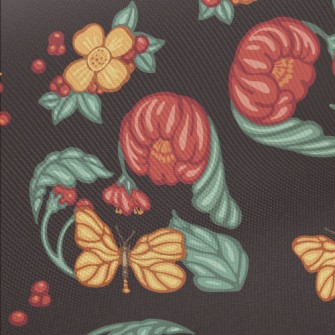 Retro Flowers Butterflies Twill