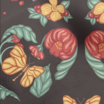 Retro Flowers Butterflies Micro Fleece