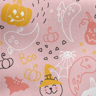 Halloween Pumpkin Cat Ghost Jersey Backed Fleece
