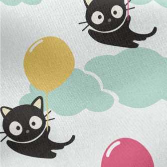 Flying Balloon Black Cat Jersey Backed Fleece