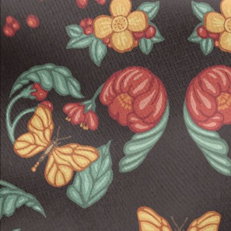 Retro Flowers Butterflies Jersey Backed Fleece