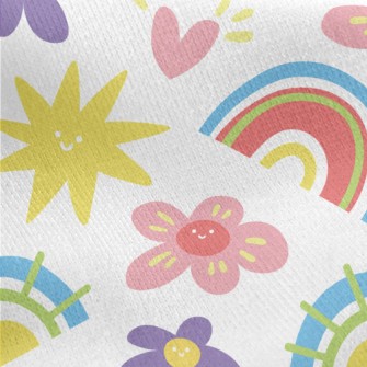 Cartoon Flowers And Stars Jersey Backed Fleece