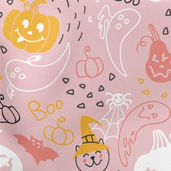 Halloween Pumpkin Cat Ghost Lightweight Cotton Poplin