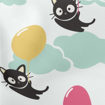 Flying Balloon Black Cat Lightweight Cotton Poplin
