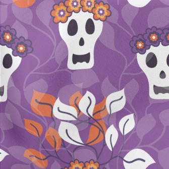 Flowers And Grass Skull Lightweight Cotton Poplin
