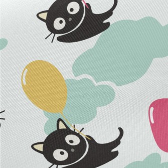 Flying Balloon Black Cat Midweight Cotton Poplin
