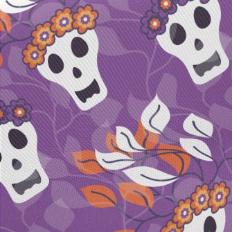 Flowers And Grass Skull Midweight Cotton Poplin