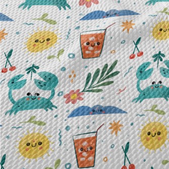 Hand Drawn Summer Beach Birdseye Piqué
