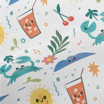 Hand Drawn Summer Beach Performance Linen