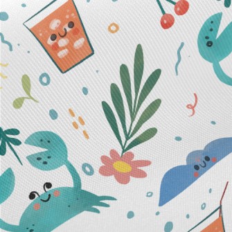 Hand Drawn Summer Beach Twill