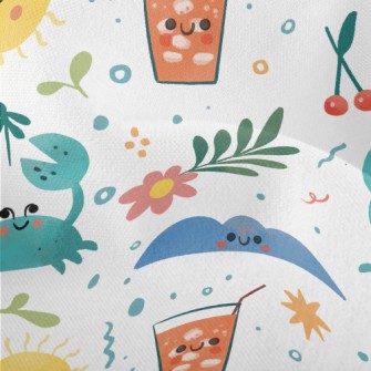 Hand Drawn Summer Beach Lightweight Performance Linen