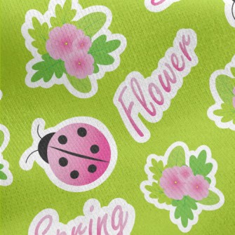 Ladybug And Flowers Jersey Backed Fleece