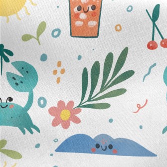 Hand Drawn Summer Beach Jersey Backed Fleece