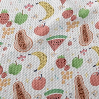 Watercolor Hand Drawn Fruits Birdseye Piqué