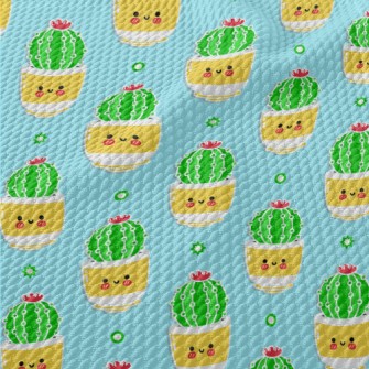 Cute Smiling Cactus Birdseye Piqué