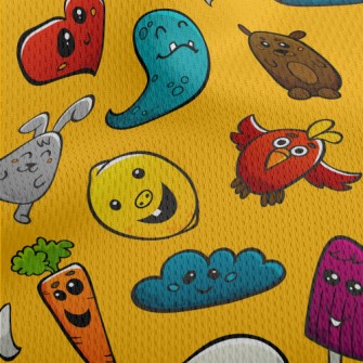 Cartoon Monster Doodle Athletic Mesh Flat Back