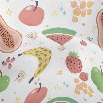 Watercolor Hand Drawn Fruits Lightweight Performance Linen