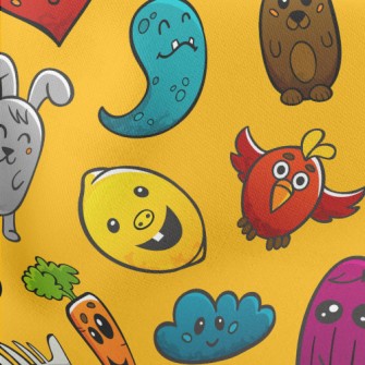 Cartoon Monster Doodle Lightweight Cotton Poplin