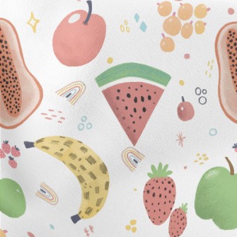 Watercolor Hand Drawn Fruits Lightweight Cotton Poplin
