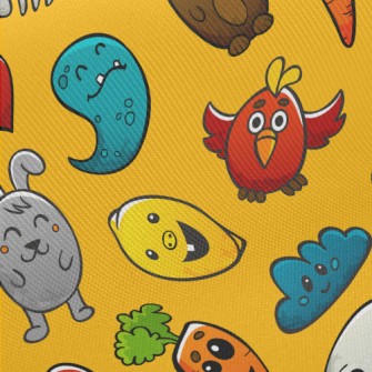 Cartoon Monster Doodle Midweight Cotton Poplin