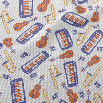 Hand Drawn Musical Instrument  Birdseye Piqué