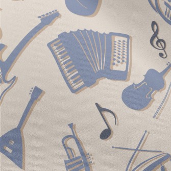 Blue Musical Instrument Silhou Chiffon