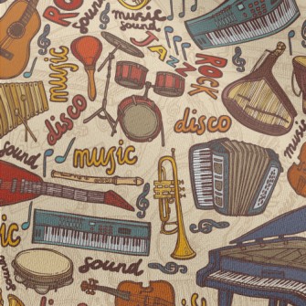 Hand Drawn Musical Instruments Chiffon