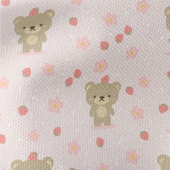 Blushing Bear And Strawberry Waterproof Canvas