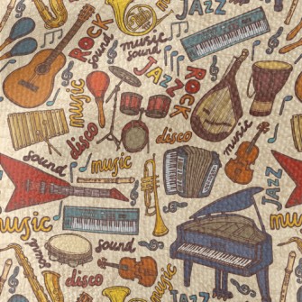 Hand Drawn Musical Instruments Waterproof Canvas