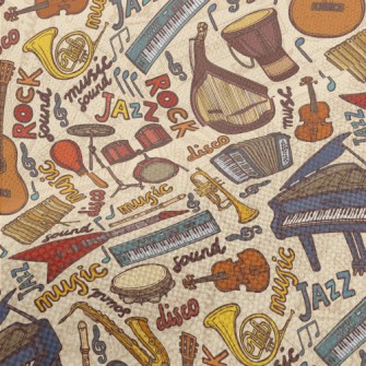 Hand Drawn Musical Instruments Performance Linen