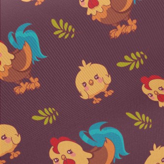 Rooster And Baby Chicks Twill