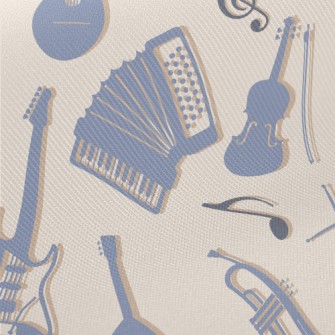 Blue Musical Instrument Silhou Twill