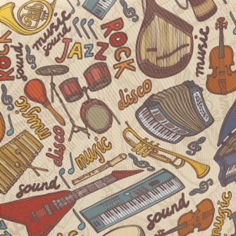 Hand Drawn Musical Instruments Twill