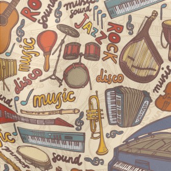 Hand Drawn Musical Instruments Stretch Ponte