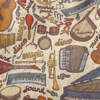 Hand Drawn Musical Instruments Minky
