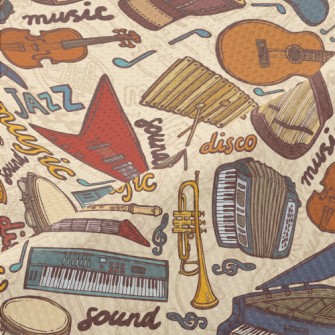 Hand Drawn Musical Instruments Piqué