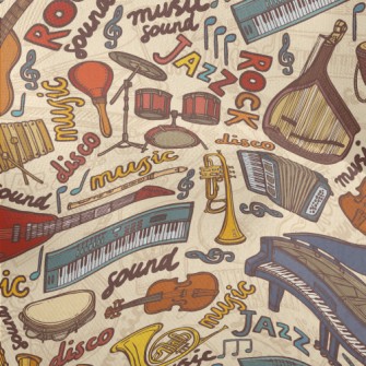 Hand Drawn Musical Instruments Lightweight Performance Linen
