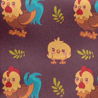 Rooster And Baby Chicks Jersey Backed Fleece