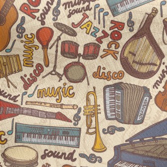 Hand Drawn Musical Instruments Jersey Backed Fleece