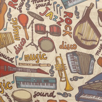 Hand Drawn Musical Instruments Pongee