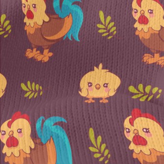 Rooster And Baby Chicks Stretch Jersey