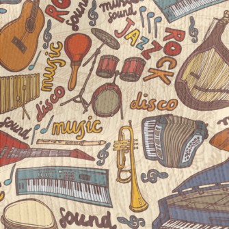 Hand Drawn Musical Instruments Stretch Jersey