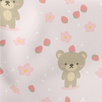 Blushing Bear And Strawberry Lightweight Cotton Poplin
